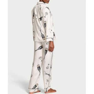 Пижама Glazed Satin Long Pajama Set Coconut White Champagne Bottles