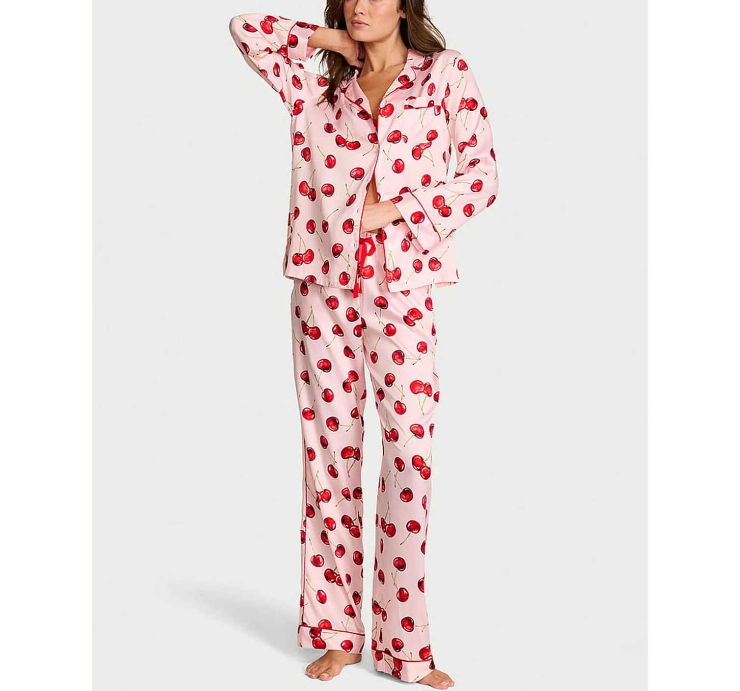 Пижама Glazed Satin Long Pajama Set Cherries