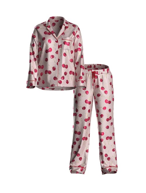 Піжама Glazed Satin Long Pajama Set Cherries