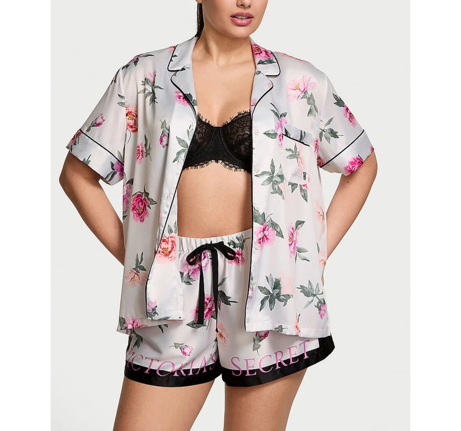  Піжама Glazed Satin Short Pajama Set Peony Floral