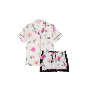  Піжама Glazed Satin Short Pajama Set Peony Floral