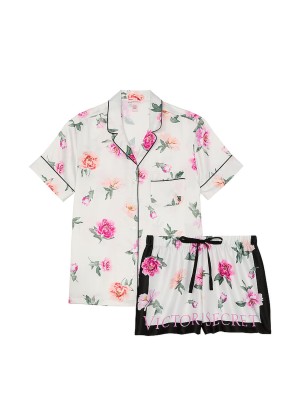  Піжама Glazed Satin Short Pajama Set Peony Floral