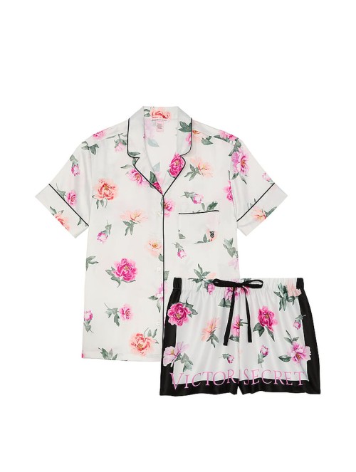  Піжама Glazed Satin Short Pajama Set Peony Floral