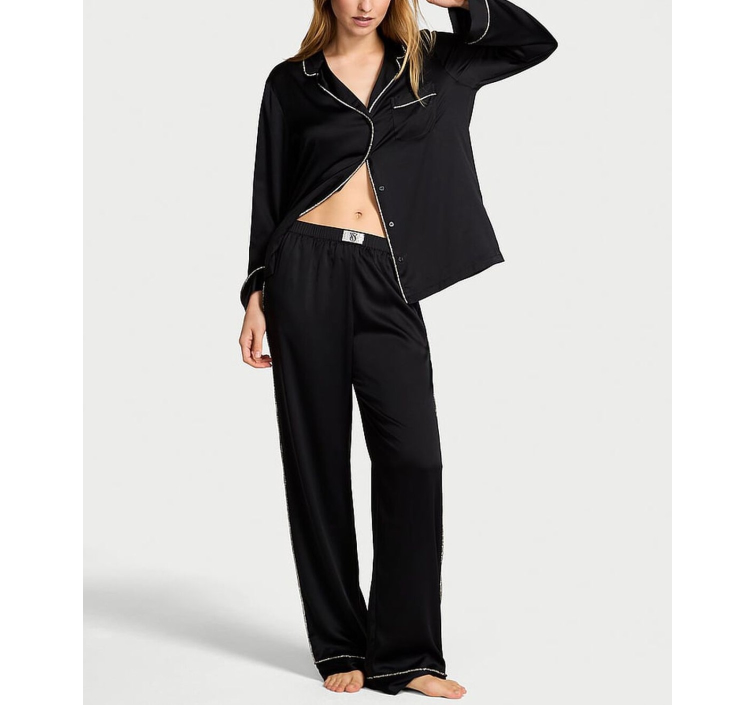Піжама Glazed Satin Shine Long Pajama Set Black
