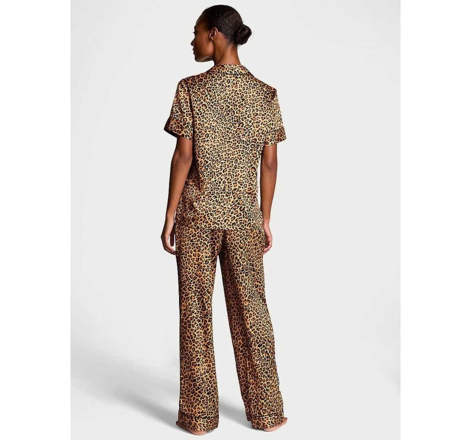 Пижама Glazed Satin Short-Sleeve Long Pajama Set Leopard
