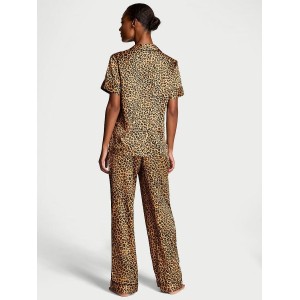 Пижама Glazed Satin Short-Sleeve Long Pajama Set Leopard