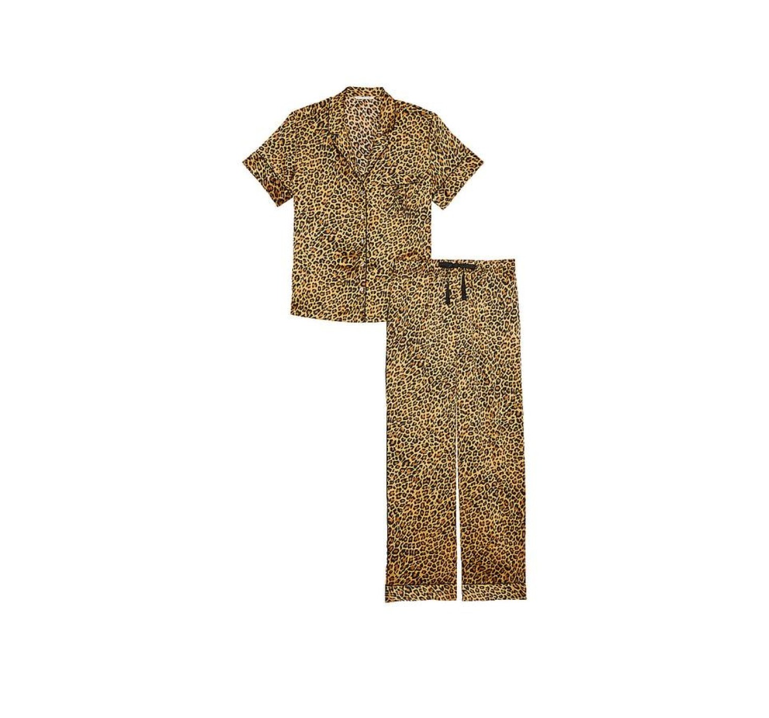 Пижама Glazed Satin Short-Sleeve Long Pajama Set Leopard