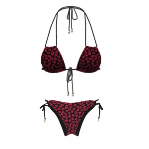 Купальник Twist Rope Convertible Triangle Bikini Top Itsy Set Black & Red Hearts