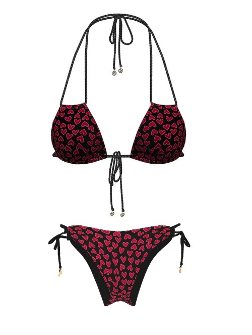 Купальник Twist Rope Convertible Triangle Bikini Top Itsy Set Black & Red Hearts