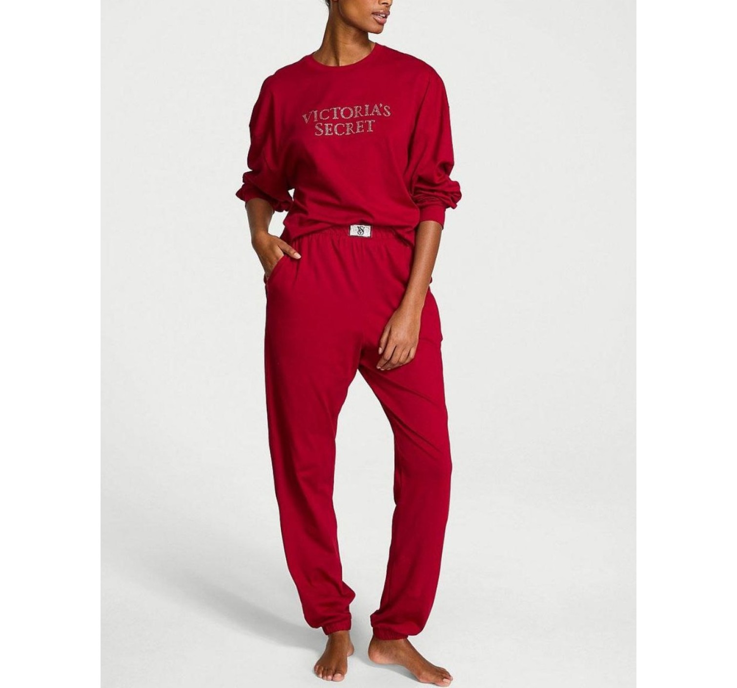 Пижама 100% Cotton Shine Long Pajama Set Red Lacquer Bling Patch