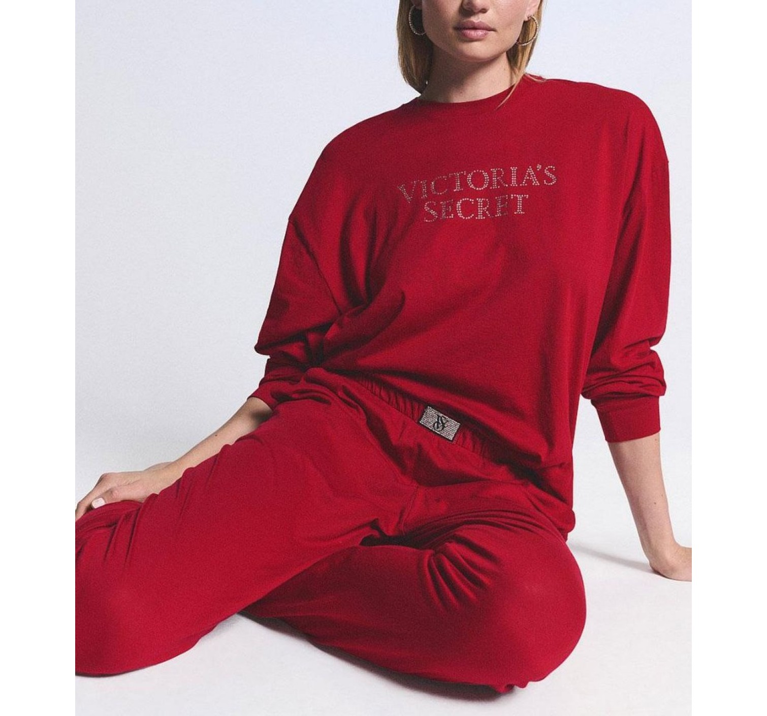 Пижама 100% Cotton Shine Long Pajama Set Red Lacquer Bling Patch