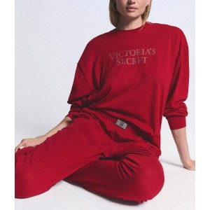 Пижама 100% Cotton Shine Long Pajama Set Red Lacquer Bling Patch