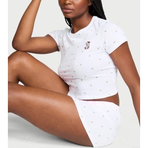 Пижама Cotton Lace Patch Short Pajama Set White Mini Palms