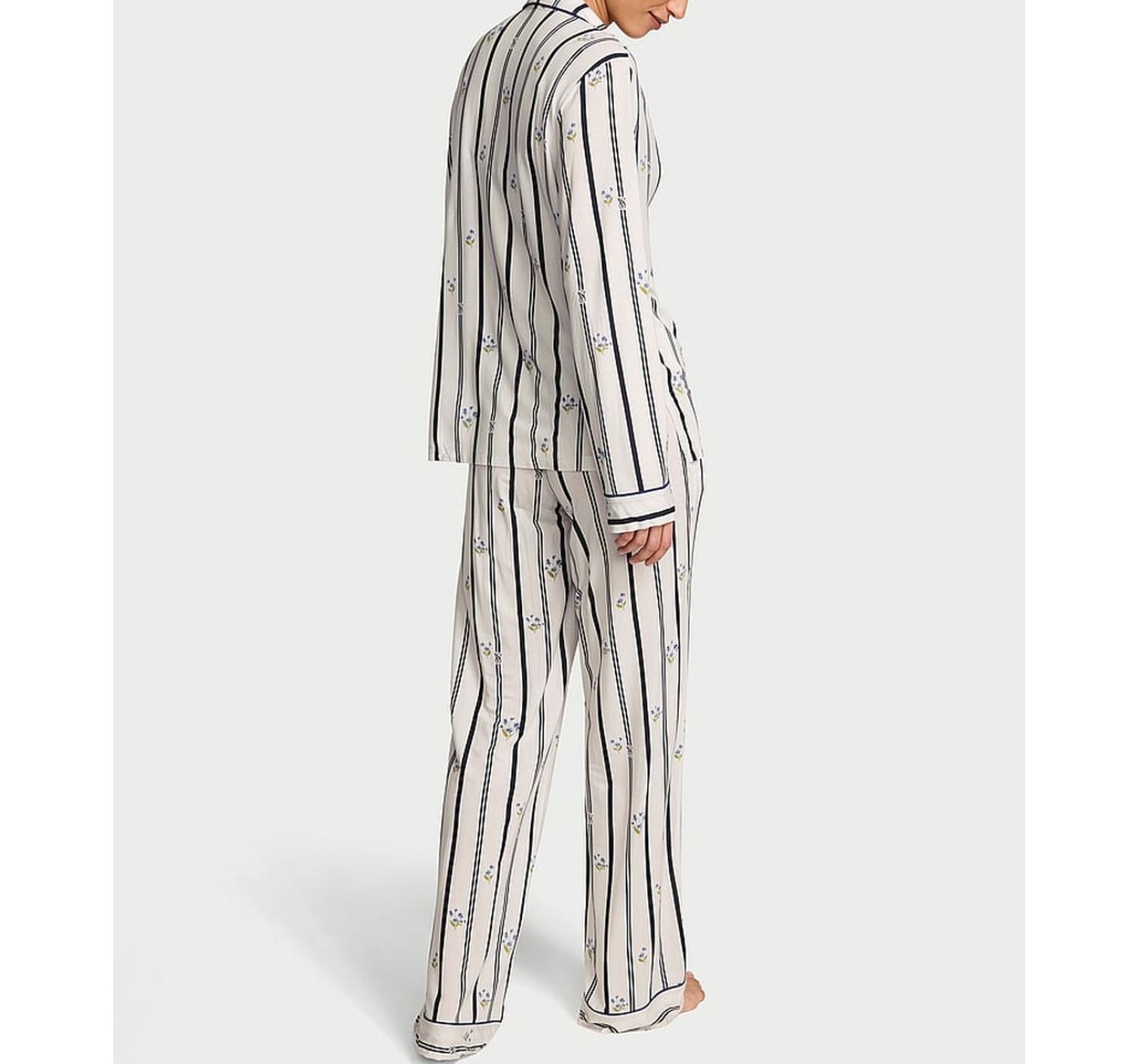Пижама SoSoft Modal Long Pajama Set Coconut White Floral Stripes