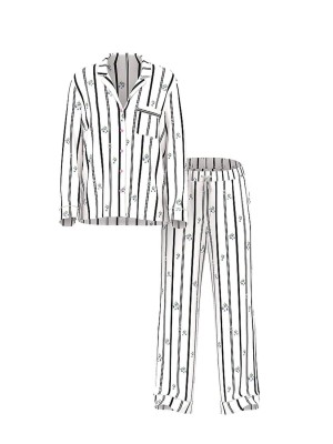 Пижама SoSoft Modal Long Pajama Set Coconut White Floral Stripes