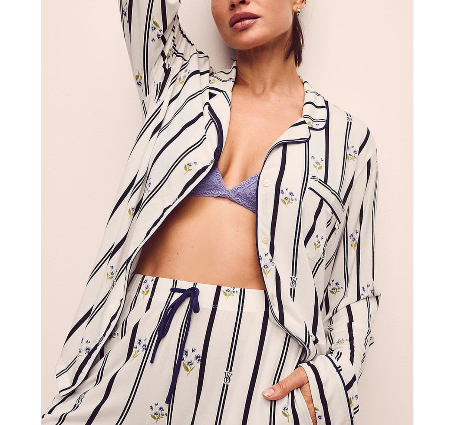 Пижама SoSoft Modal Long Pajama Set Coconut White Floral Stripes