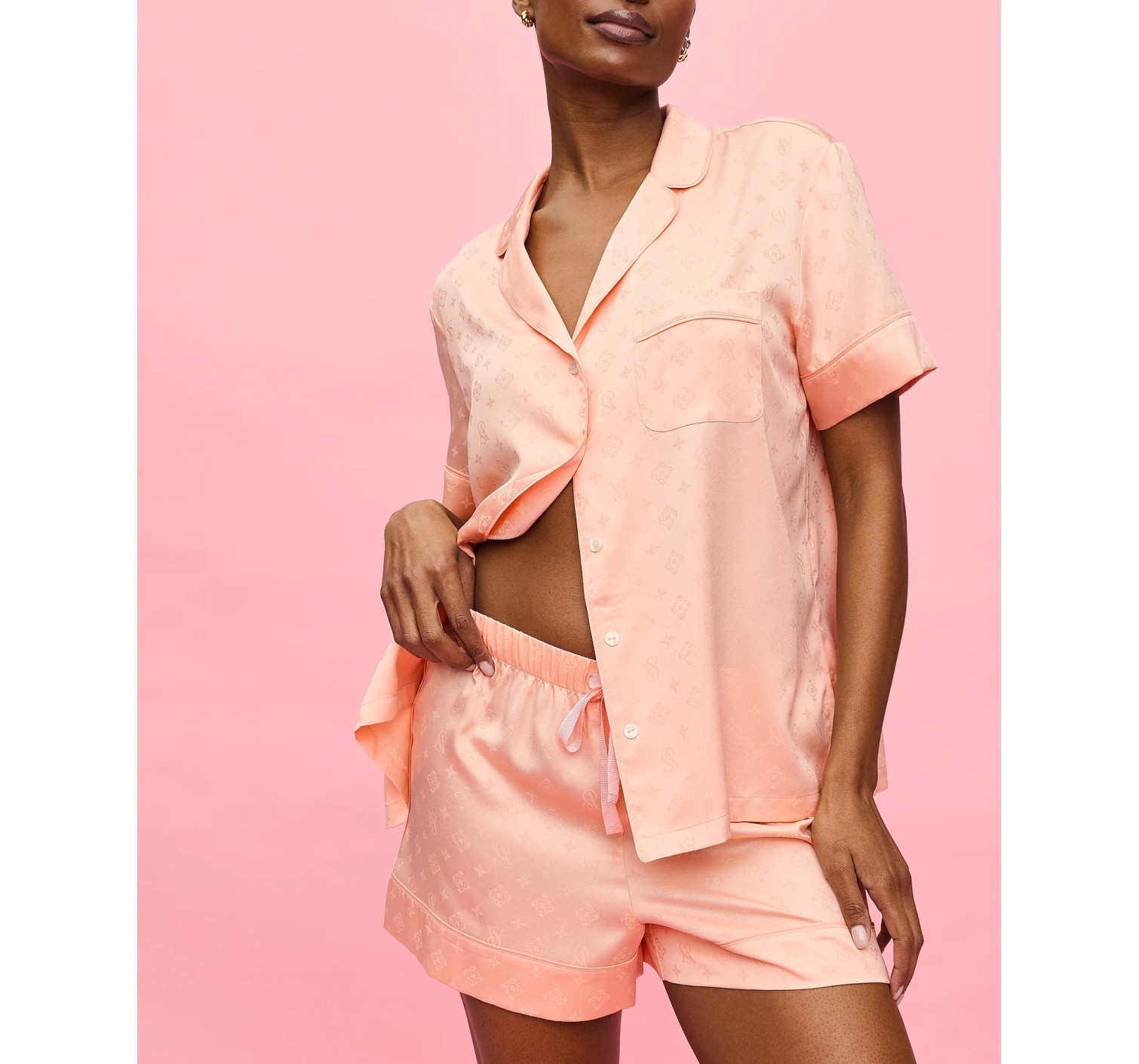 Пижама Signature Satin Short Pajama Set Pink Gin
