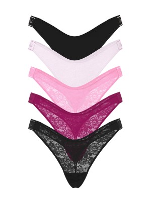 Набор трусиков 5-Pack Lace Logo Cotton High-Leg Thong Panties PINK