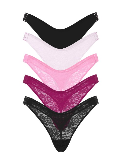 Набір трусиків 5-Pack Lace Logo Cotton High-Leg Thong Panties PINK