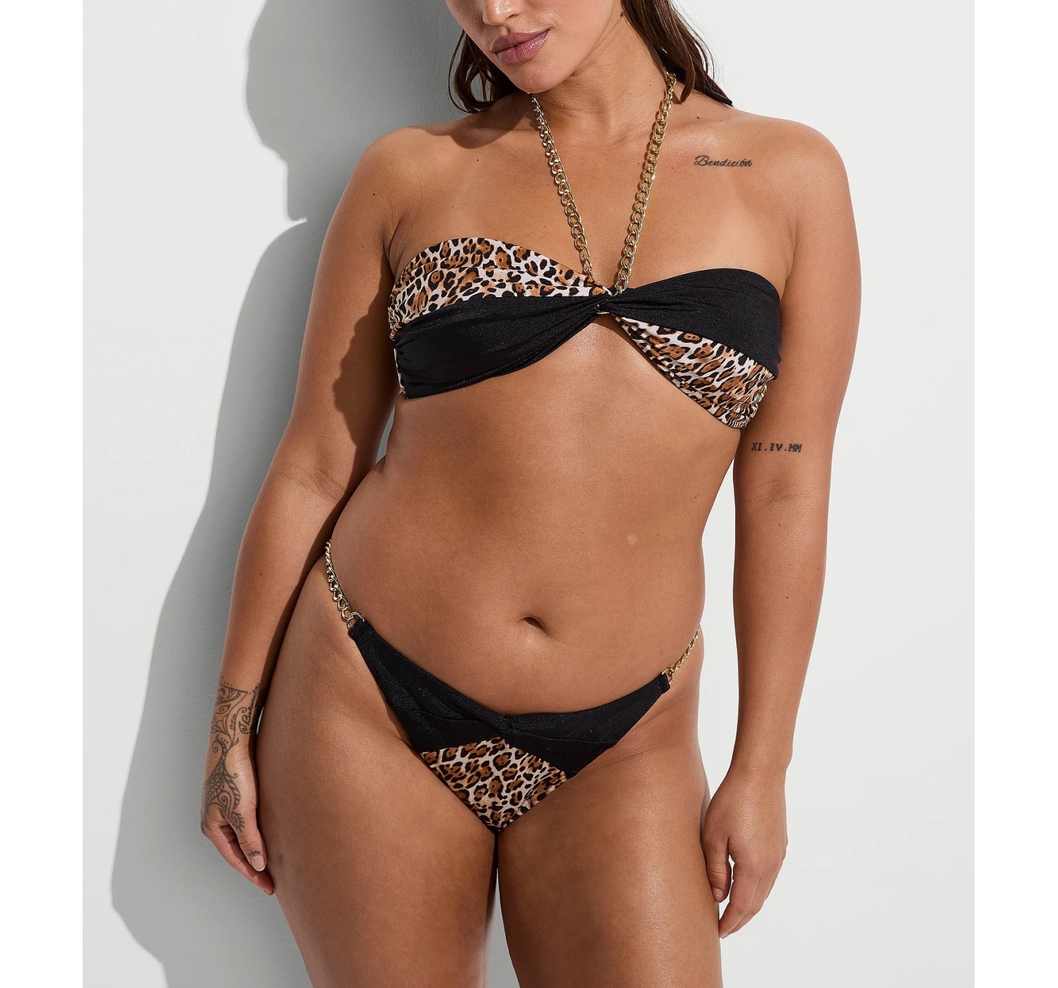 Купальник Archives Chains Halter Bandeau Top Brazilian Bikini Bottom Leopard