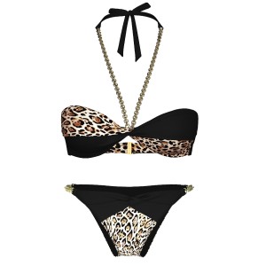 Купальник Archives Chains Halter Bandeau Top Brazilian Bikini Bottom Leopard