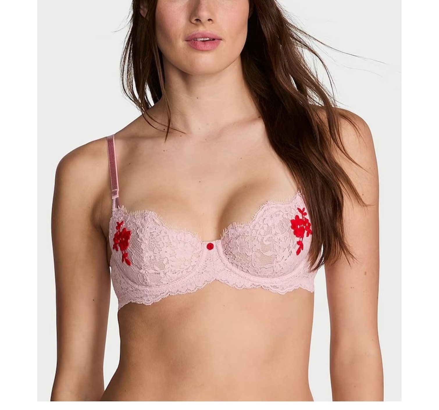 Комплект белья Unlined Balcony Lace Bra Thong Chalk Rose Pink