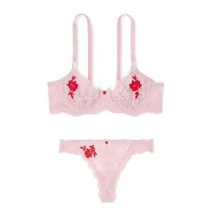 Комплект белья Unlined Balcony Lace Bra Thong Chalk Rose Pink