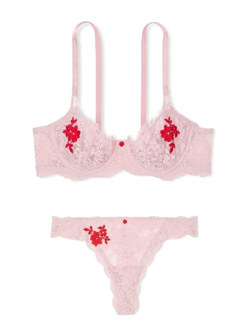 Комплект білизни Unlined Balcony Lace Bra Thong Chalk Rose Pink