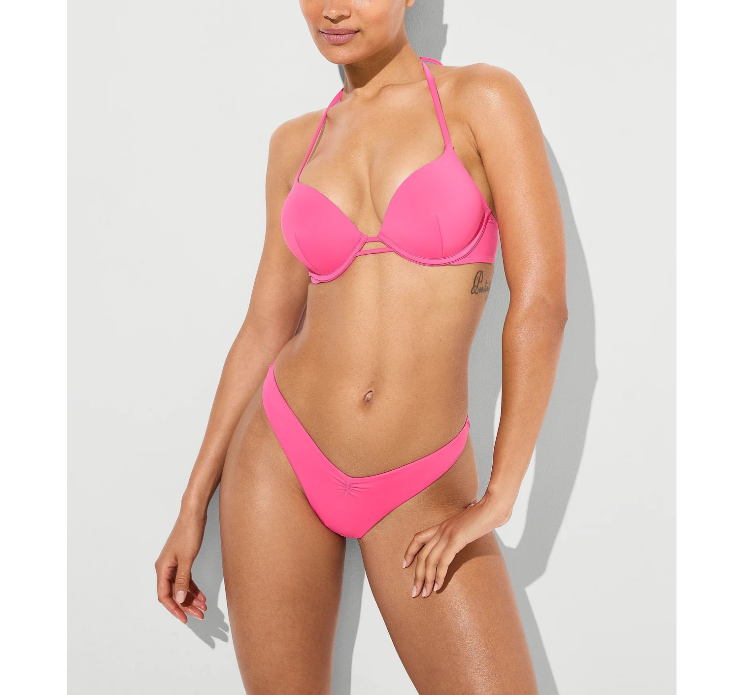 Купальник Bombshell Add-2-Cups Push-Up Top Cinched Thong Bikini Bottom Bombshell Pink