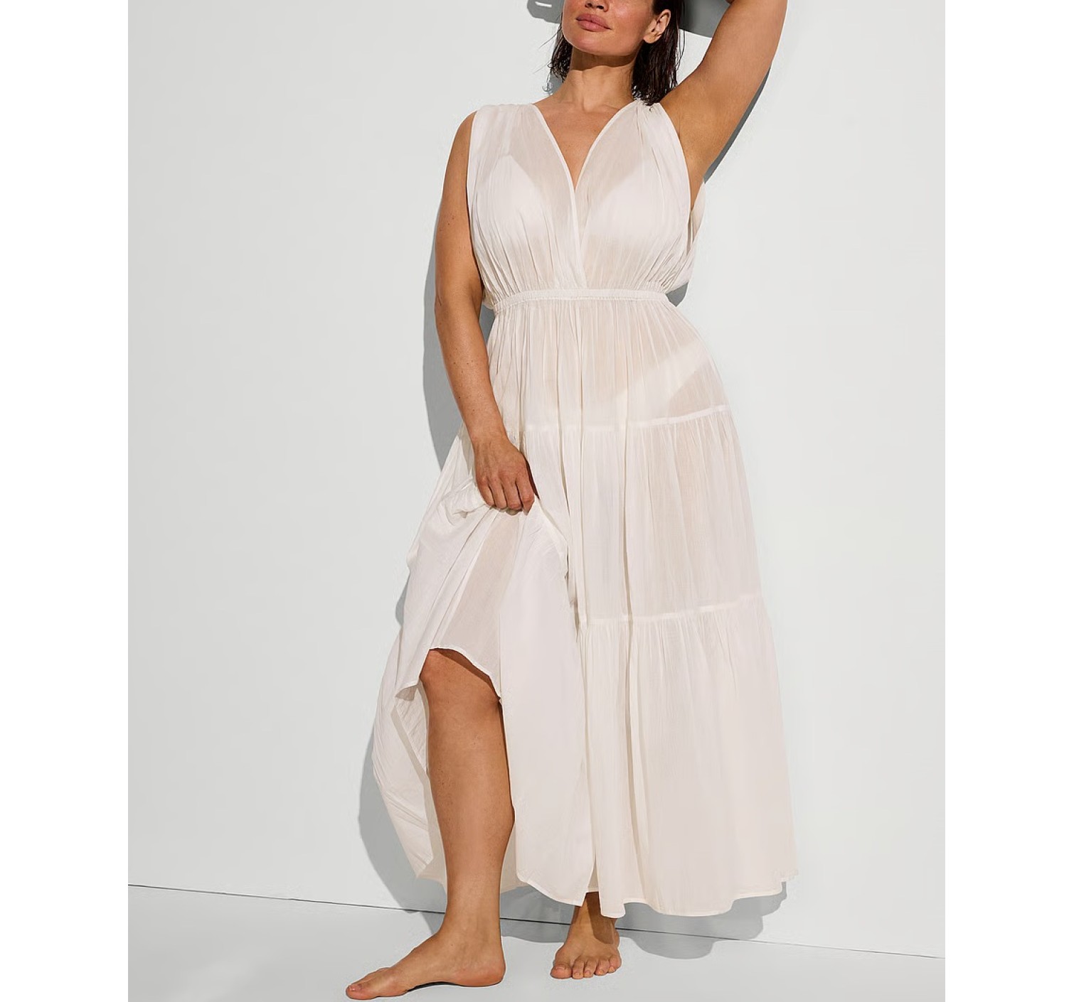 Платье Beachwear Plunge Tiered Maxi Dress от Victoria's Secret цвета Coconut White