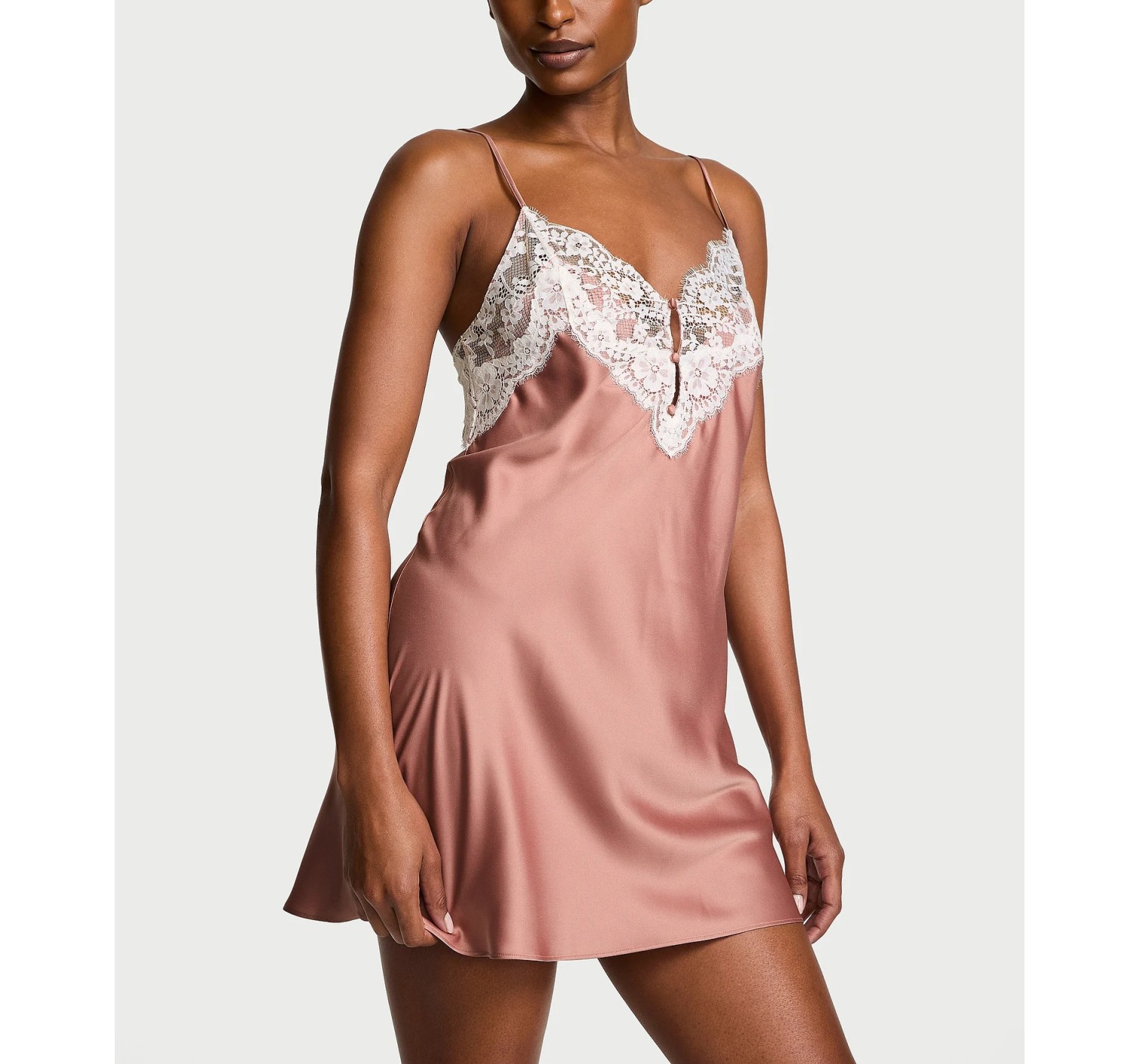 Пеньюар Satin Lace-Trim Short Slip Dress Antique Rose