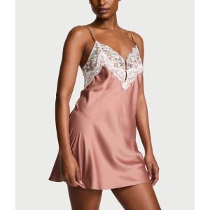 Пеньюар Satin Lace-Trim Short Slip Dress Antique Rose