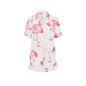 Пижама Signature Satin Short Pajama Set Coconut White Flamingos