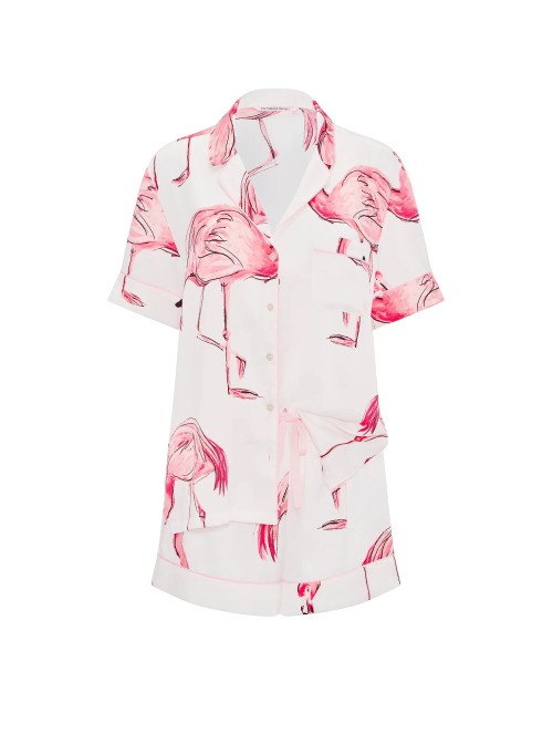 Піжама Signature Satin Short Pajama Set Coconut White Flamingos