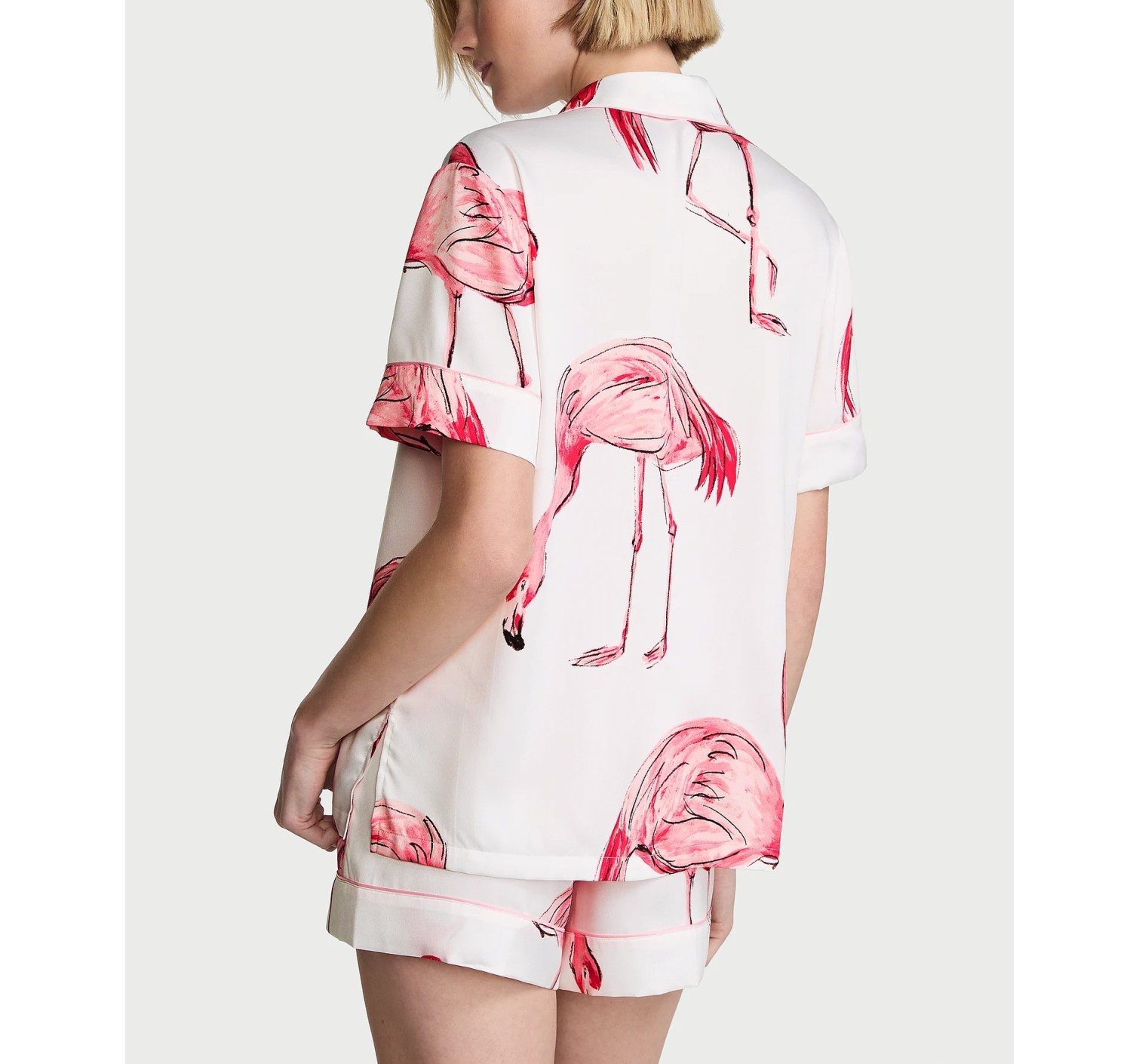 Пижама Signature Satin Short Pajama Set Coconut White Flamingos