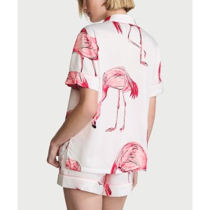 Пижама Signature Satin Short Pajama Set Coconut White Flamingos