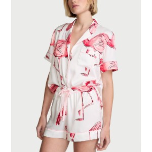 Пижама Signature Satin Short Pajama Set Coconut White Flamingos