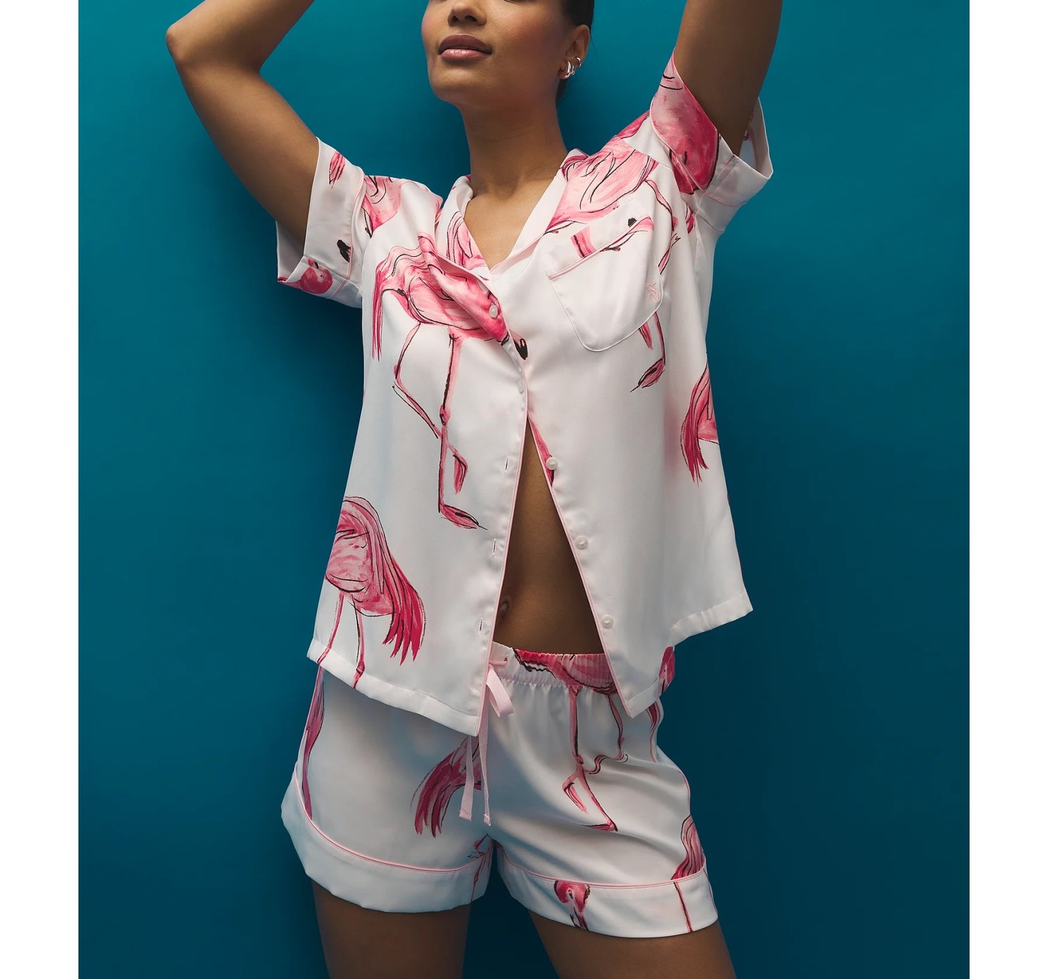 Пижама Signature Satin Short Pajama Set Coconut White Flamingos