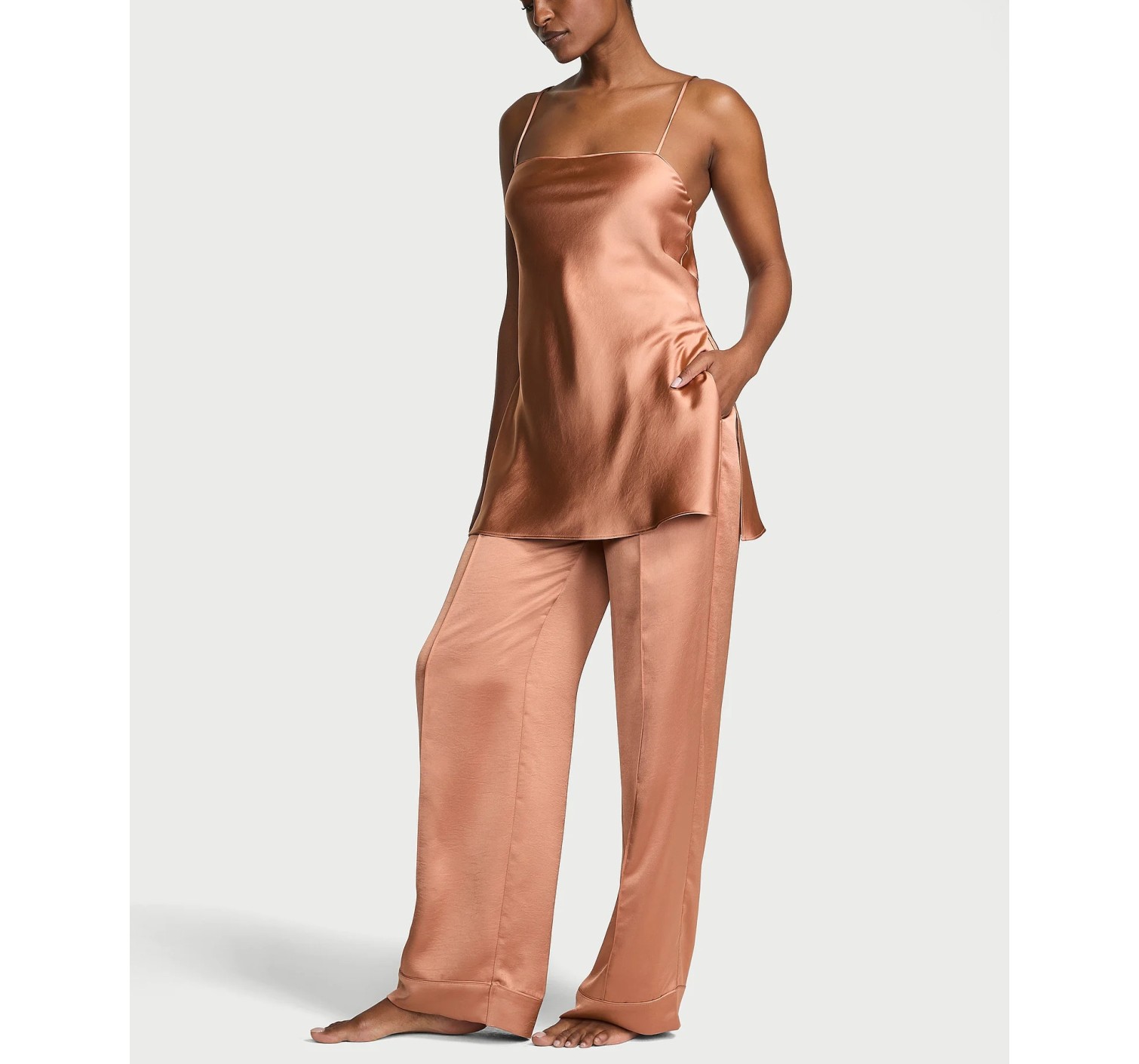 Піжама Luxe Satin Tunic Cami & Pant Set Desert Blush
