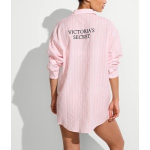 Удлиненная рубашка Heritage Stripe Linen Boyfriend Shirt Dress