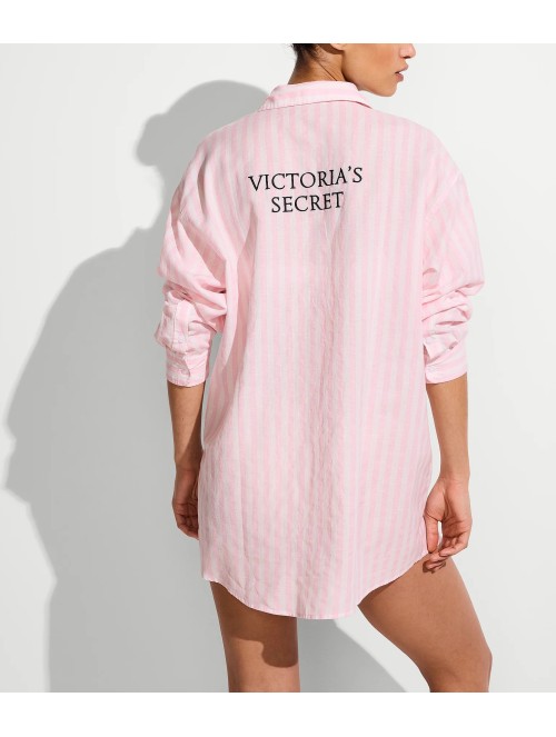 Удлиненная рубашка Heritage Stripe Linen Boyfriend Shirt Dress