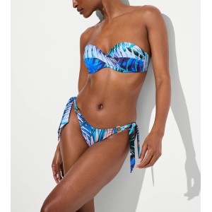 Купальник Twist Push-Up Bandeau Top Side-Sash Cheeky Bikini Bottom Blue Palms