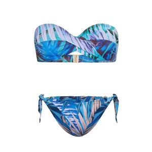 Купальник Twist Push-Up Bandeau Top Side-Sash Cheeky Bikini Bottom Blue Palms