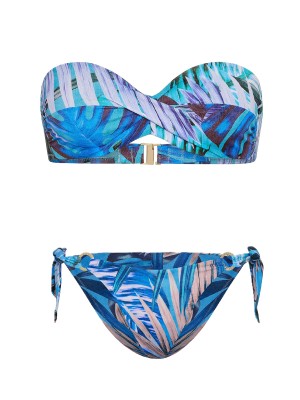 Купальник Twist Push-Up Bandeau Top Side-Sash Cheeky Bikini Bottom Blue Palms