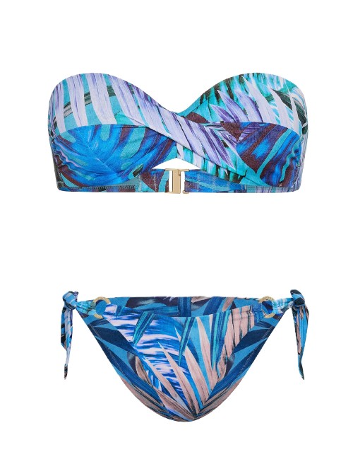 Купальник Twist Push-Up Bandeau Top Side-Sash Cheeky Bikini Bottom Blue Palms