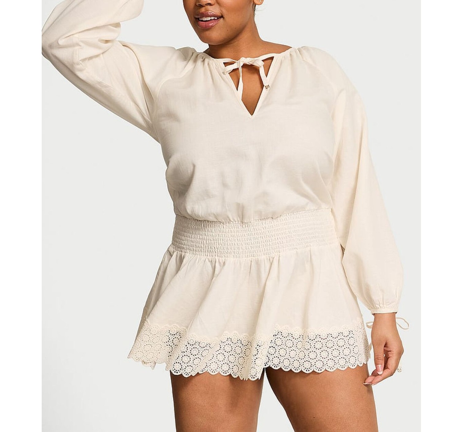 Платье Beachwear Linen Lace-Trim Dress Candlelight