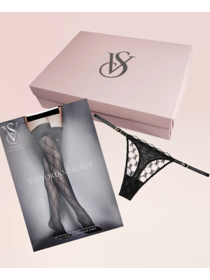 Набор трусики+чулки Logo Embroidery Thong Panty Black Set