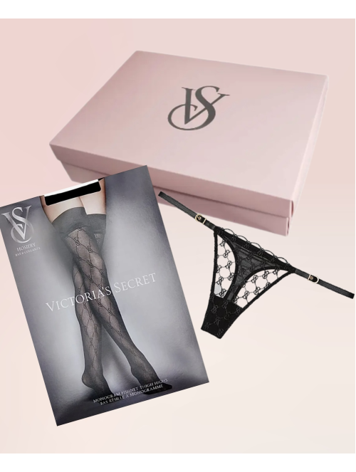 Набір трусики+панчохи  Logo Embroidery Thong Panty Black Set