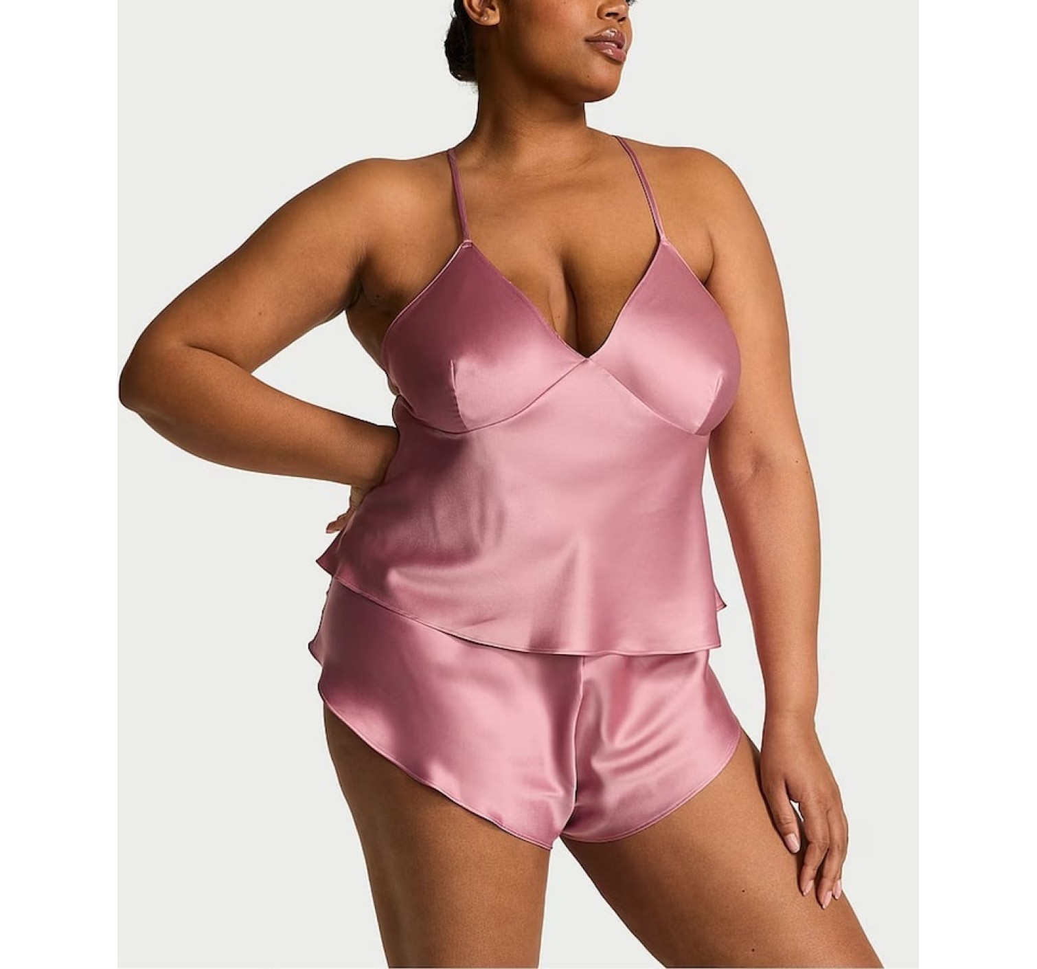 Пижама Satin Open-Back Cami & Shorts Set Dusk Mauve Pink