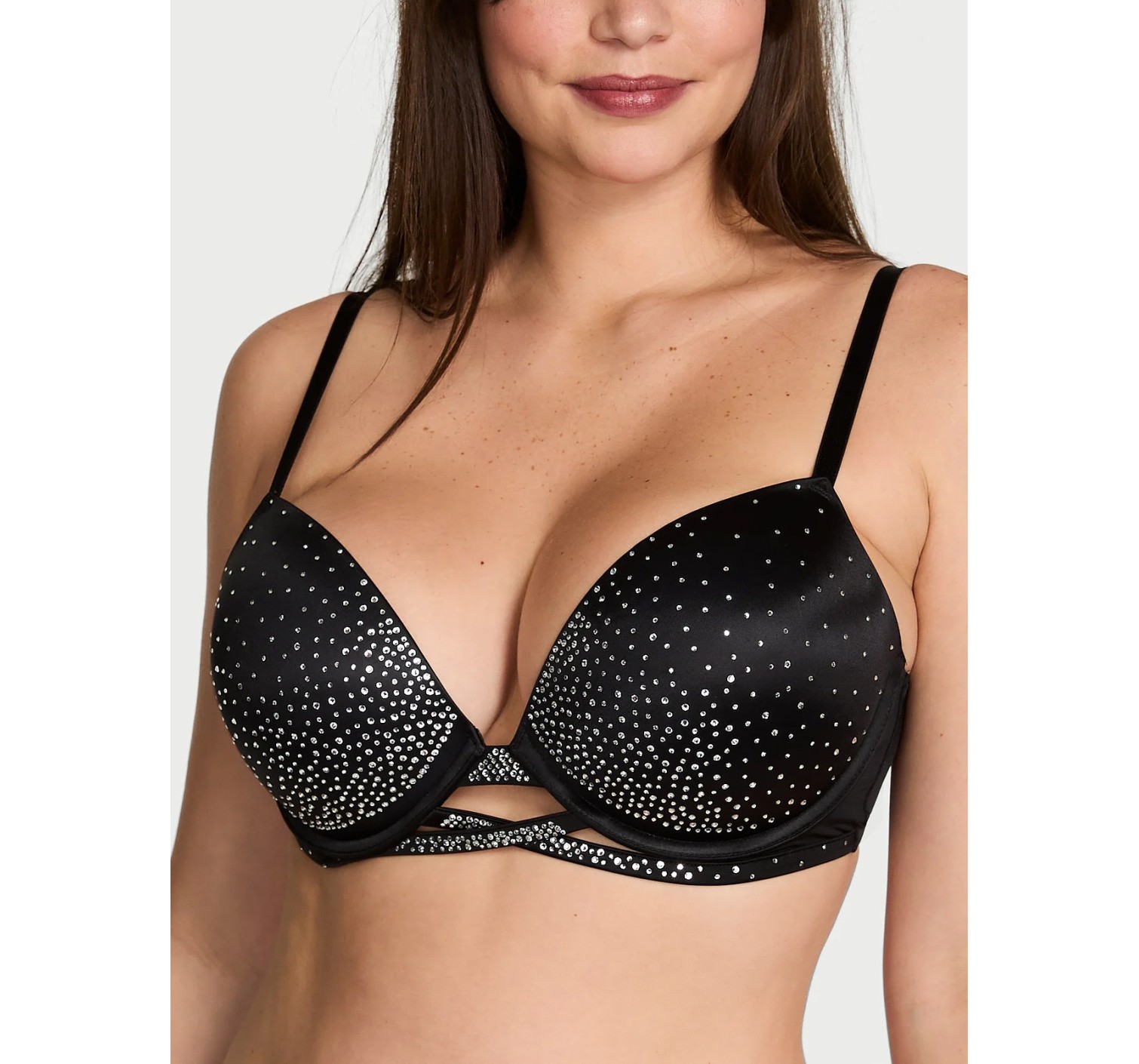 Комплект Sparkle Crystal Shine Cradle Push-Up Thong Set Black